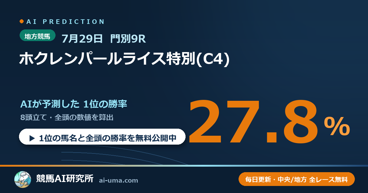 2026年7月29日 門別9R ホクレンパールライス特別(C4)
