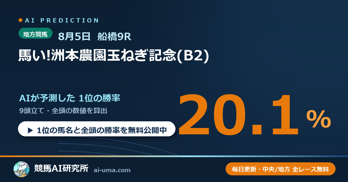 2026年8月5日 船橋9R 馬い!洲本農園玉ねぎ記念(B2)