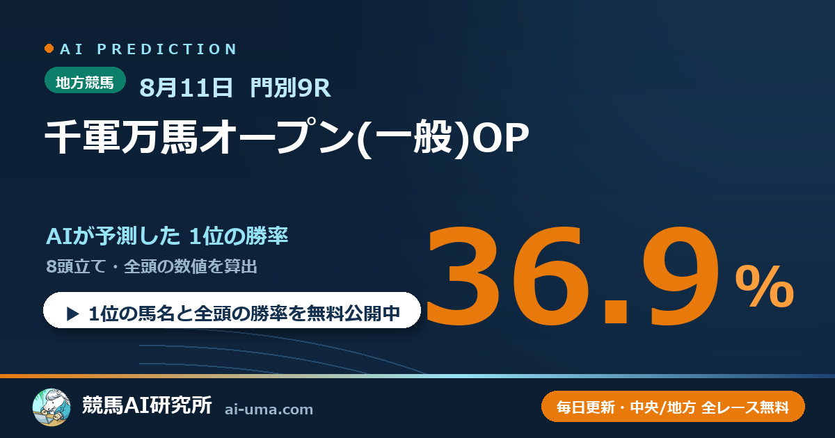 2026年8月11日 門別9R 千軍万馬オープン(一般)OP