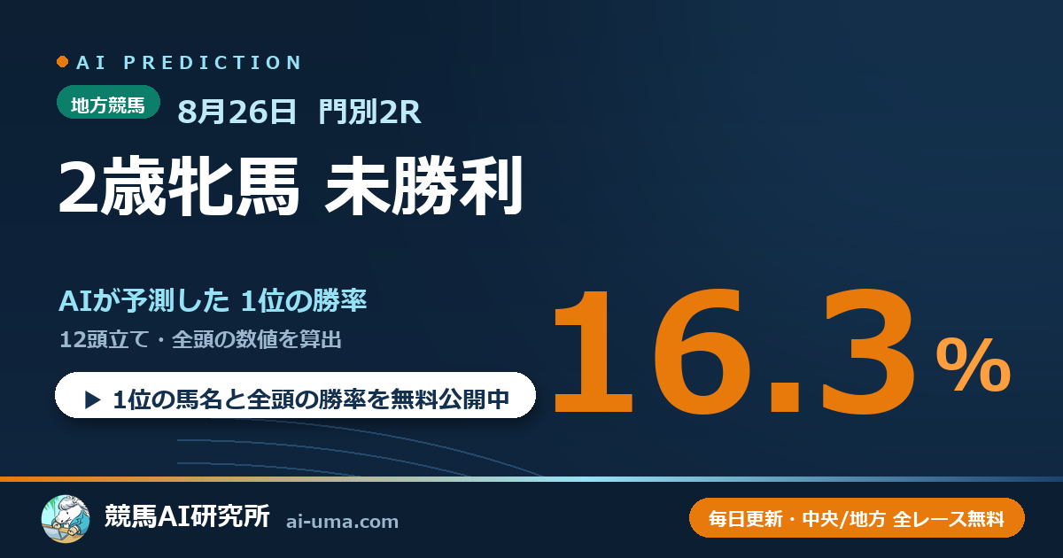 2026年8月26日 門別2R 2歳牝馬 未勝利