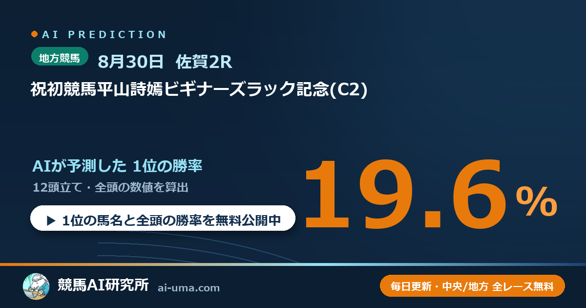 2026年8月30日 佐賀2R 祝初競馬平山詩嫣ビギナーズラック記念(C2)