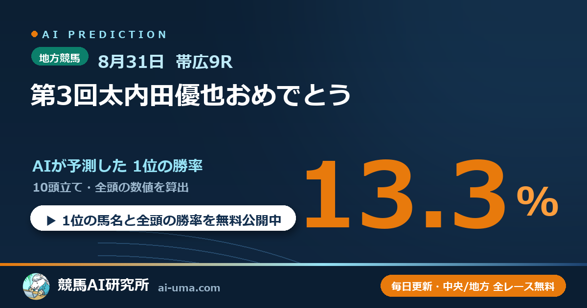 2026年8月31日 帯広9R 第3回太内田優也おめでとう