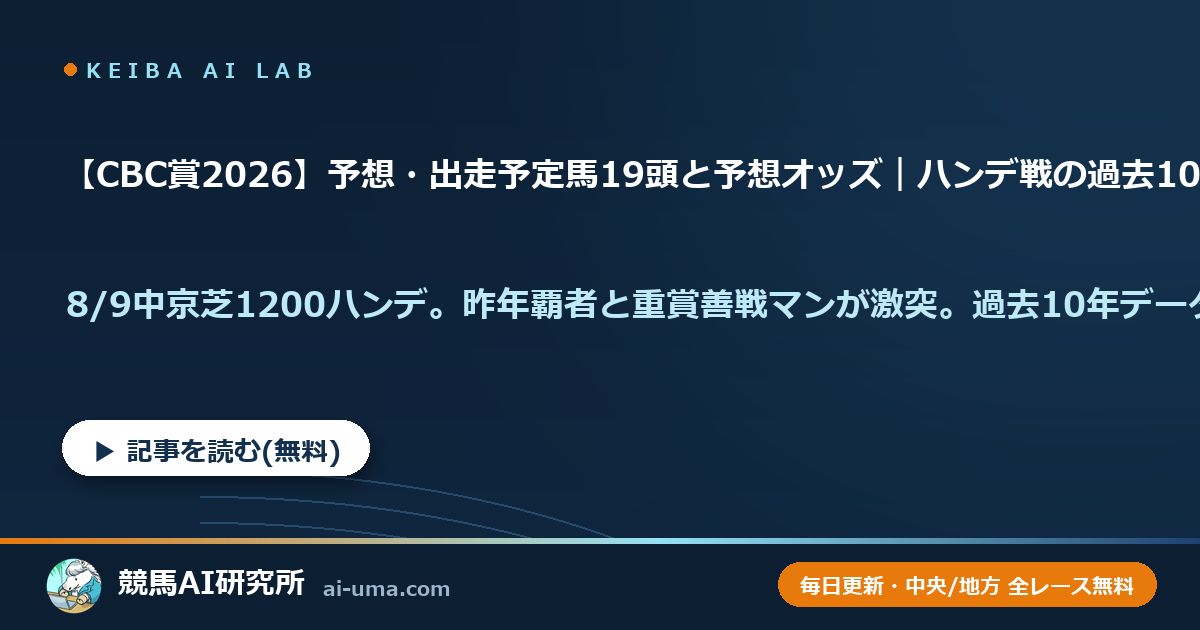 【CBC賞2026】予想・出走予定馬19頭と予想オッズ｜ハンデ戦の過去10年データ