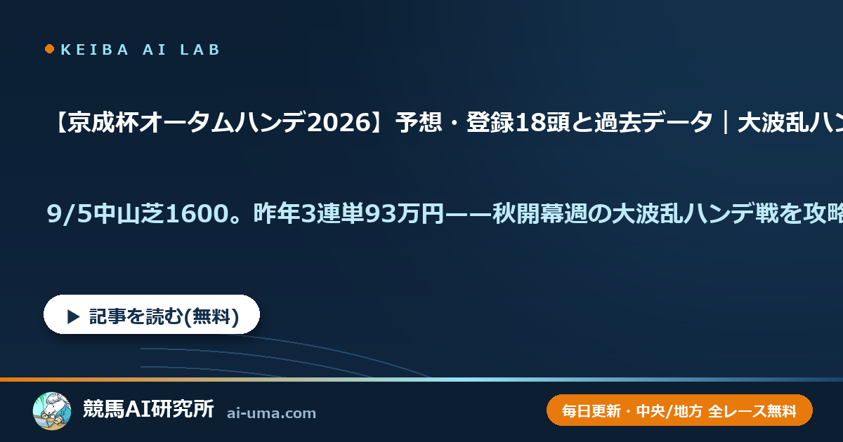 【京成杯オータムハンデ2026】予想・登録18頭と過去データ｜大波乱ハンデ戦を攻略