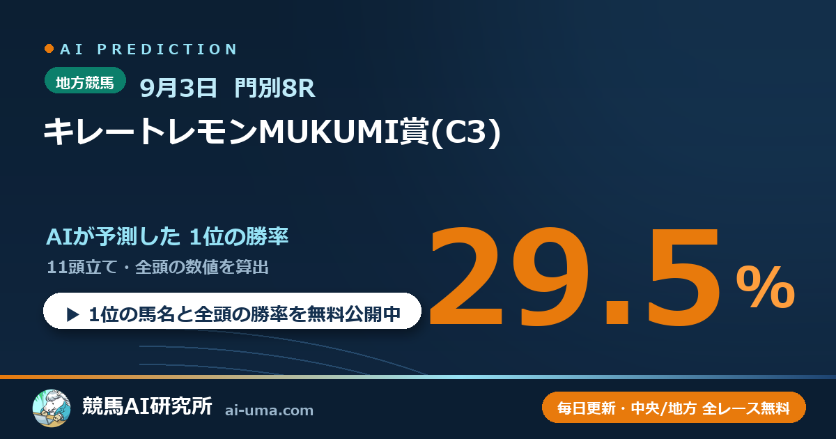 2026年9月3日 門別8R キレートレモンMUKUMI賞(C3)