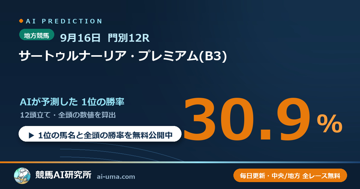 2026年9月16日 門別12R サートゥルナーリア・プレミアム(B3)