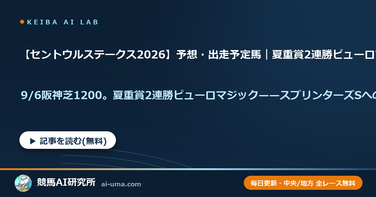 【セントウルステークス2026】予想・出走予定馬｜夏重賞2連勝ピューロマジック参戦