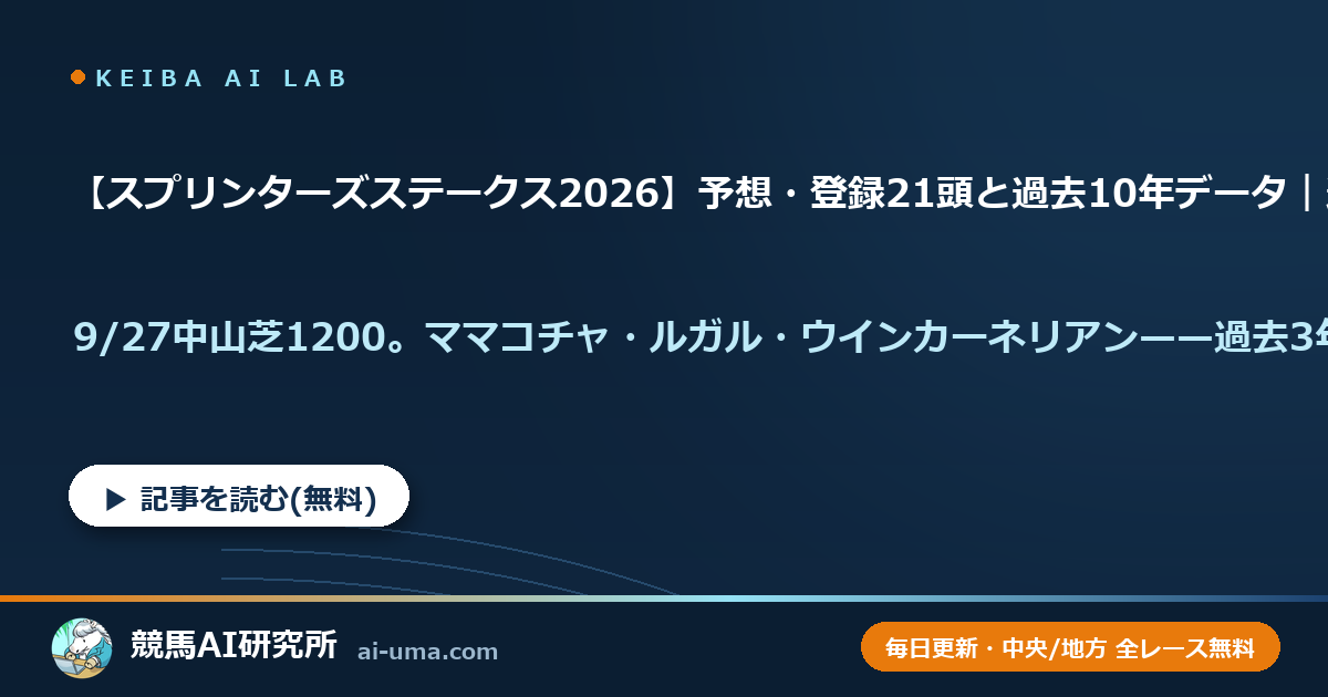【スプリンターズステークス2026】予想・登録21頭と過去10年データ｜過去3年の覇者3頭が集結・3連勝中フリッカージャブが挑む