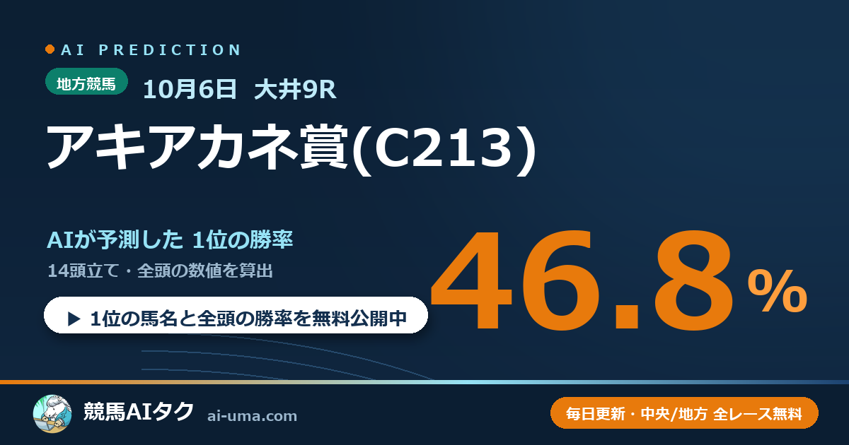 2026年10月6日 大井9R アキアカネ賞(C213)