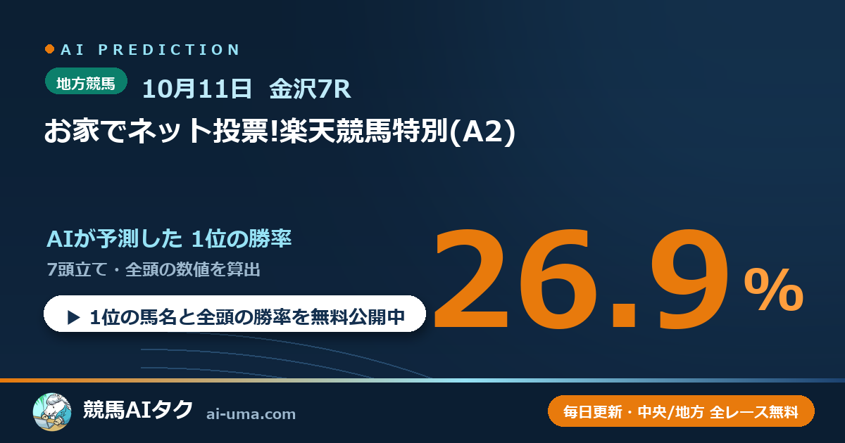 2026年10月11日 金沢7R お家でネット投票!楽天競馬特別(A2)