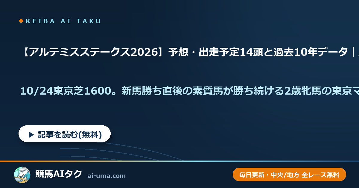 【アルテミスステークス2026】予想・出走予定14頭と過去10年データ｜勝ち馬は10年中8回が3番人気以内・リスグラシューの娘リスグロワールとルメール騎乗プルヴィナル
